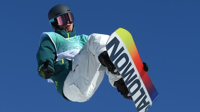 Tess Coady performs a trick during the women's snowboard Big Air qualification.