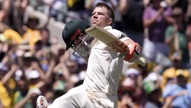 4th Ashes test. Australia vs England at the MCG. David Warner celebrates reaching 100 runs .Pic: Michael Klein