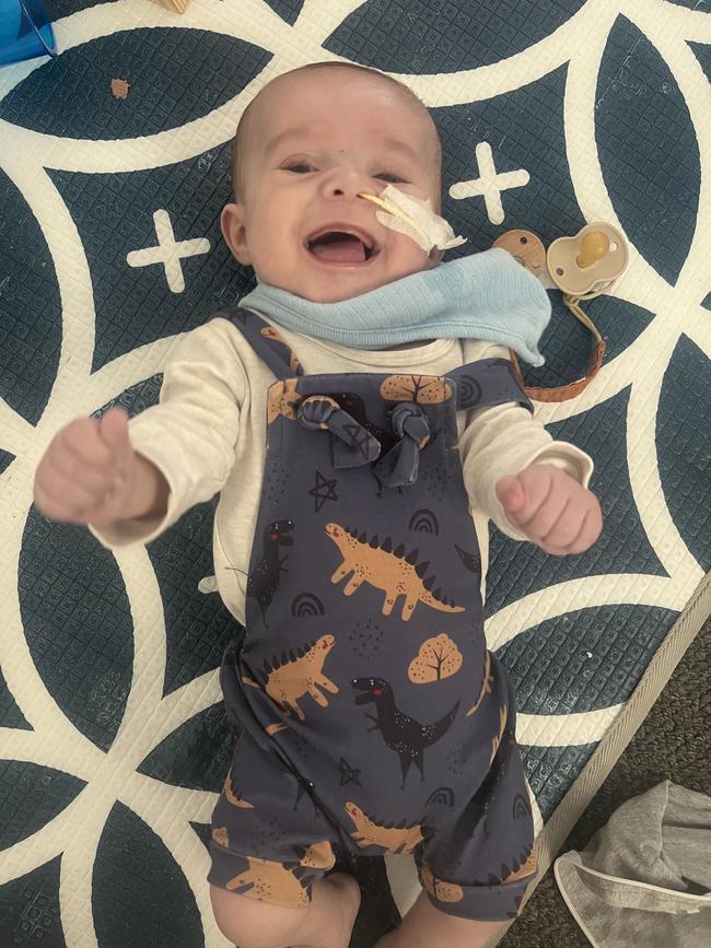 Bendigo baby Ted Crawley at home and happy with his family. Picture: Contributed.