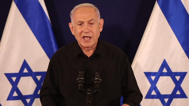 Israeli Prime Minister Benjamin Netanyahu speaks during a press conference in the Kirya military base. Picture: AFP