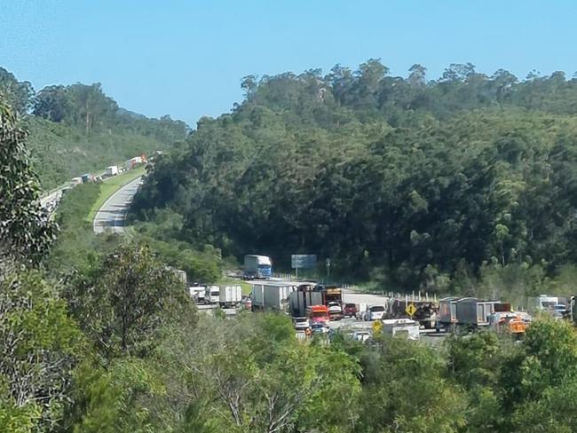 Traffic lined up near Dirty Creek between Coffs Harbour and Grafton following a crash on Friday morning. Picture: Facebook