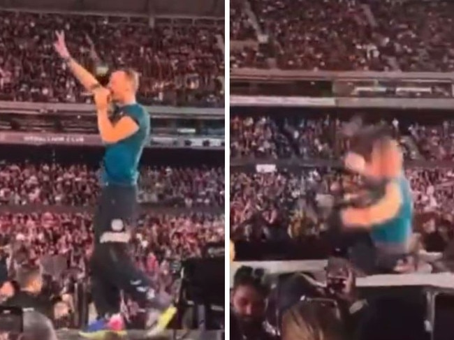 Chris Martin falls at Melbourne show