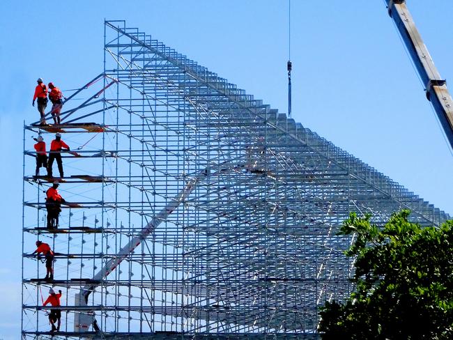 Gold Coast Aquatic Centre scaffolding going up for Commonwealth Games extra seating and stands, shot Saturday, Jan 6, three months out from the April Games.