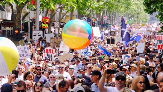 The large crowd marched through the city streets. Picture: NCA NewsWire / Luis Ascui