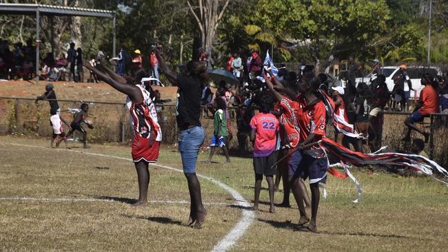 Thunder fans at the Tiwi Island Football League grand final between Tuyu Buffaloes and Pumarali Thunder. Picture: Max Hatzoglou