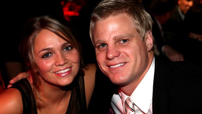 Nick Riewoldt with former Neighbours flame Stephanie McIntosh at St Kilda's 2009 best and fairest count.