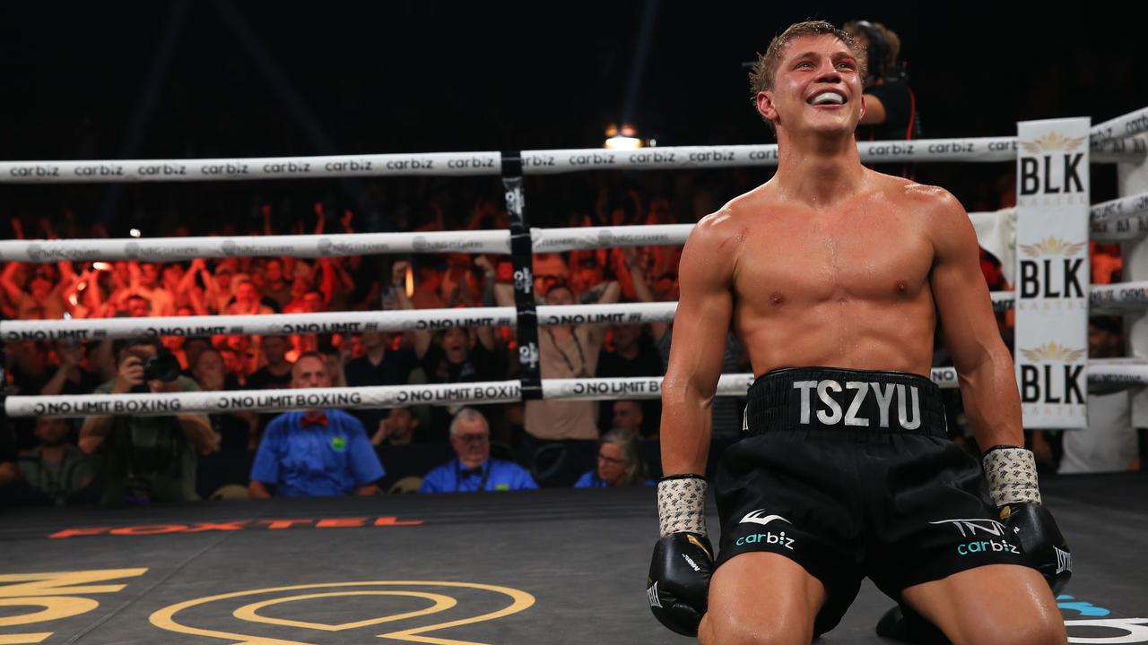 Nikita Tszyu after beating Dylan Biggs for the Australian super-welterweight title in Newcastle. Picture: No Limit Boxing