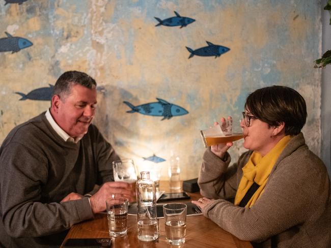 Erik Polsek and Lisa Polsek enjoy a beer at the Rio, Summer Hill. Picture: AAP