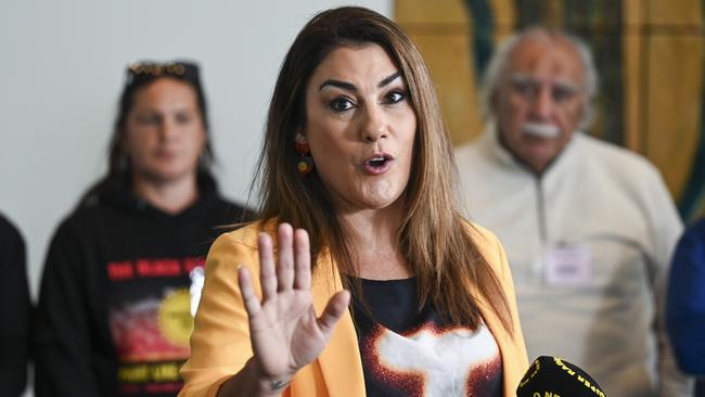 Senator Lidia Thorpe and members of the Blak Sovereign Movement hold a press conference at Parliament House in Canberra. Picture: NCA NewsWire / Martin Ollman