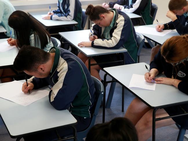 ***Mock photo of the exam*** - Students from Cecil Hills High School complete the first of the HSC exams for 2018, the English paper. Picture: Toby Zerna