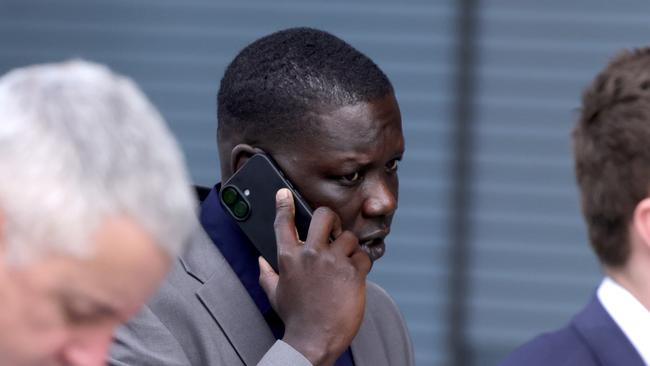 Gabreal Wal Wal, heads into court, before the verdict in trial of Zillmere 12 accused of murdering Girum Mekonnen, in a Zillmere park in 2020, Brisbane Supreme Court - on Wednesday 12th March 2025 - Photo Steve Pohlner