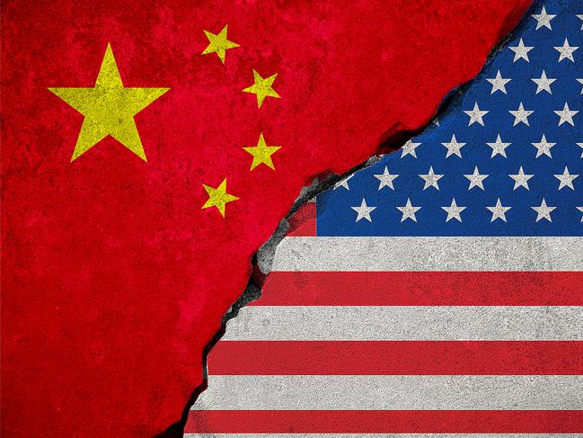 flag of the republic of china on broken brick wall and half usa united states of america flag, crisis president and china for nuclear atomic and customs duties on products tax export, import concept. Istock