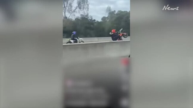 Dirt bike riders filmed doing wheelies on major Melbourne highway