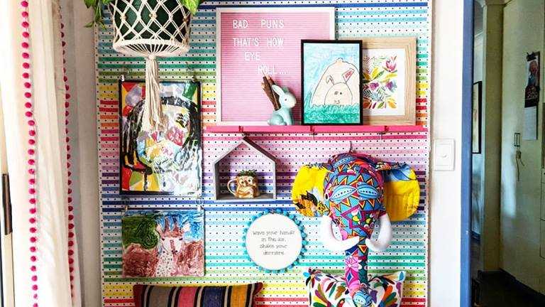 The pegboard decorated with Kmart washi tape. Picture: Instagram: @the.hectic.eclectic
