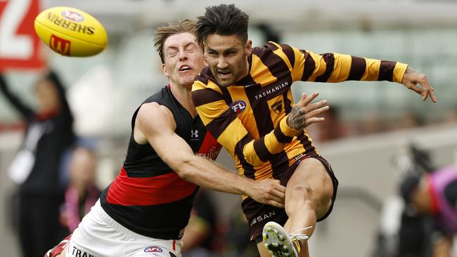 Chad Wingard injured his calf against Essendon. Picture: Jonathan DiMaggio/AFL Photos/via Getty Images