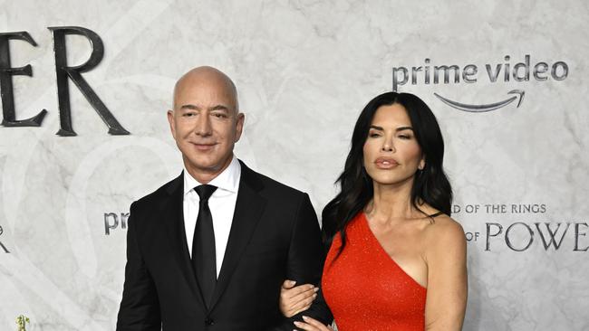 Amazon’s majority shareholder Jeff Bezos with his partner Lauren Sanchez. Picture: Gareth Cattermole/Getty Images