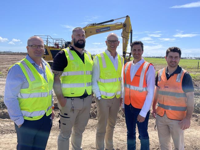 Adrian Miles, Bayden Mattheson, Richard Barker, Damien Vassallo and Nathan Flor were present for the commencement of construction at Milton St. Photo: Fergus Gregg