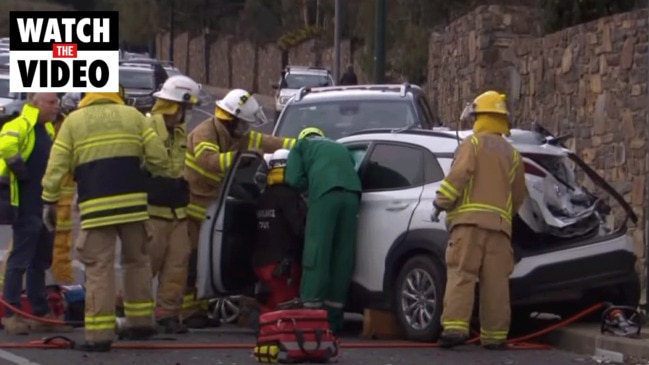 Freeway truck crash caught on dashcam (7NEWS)