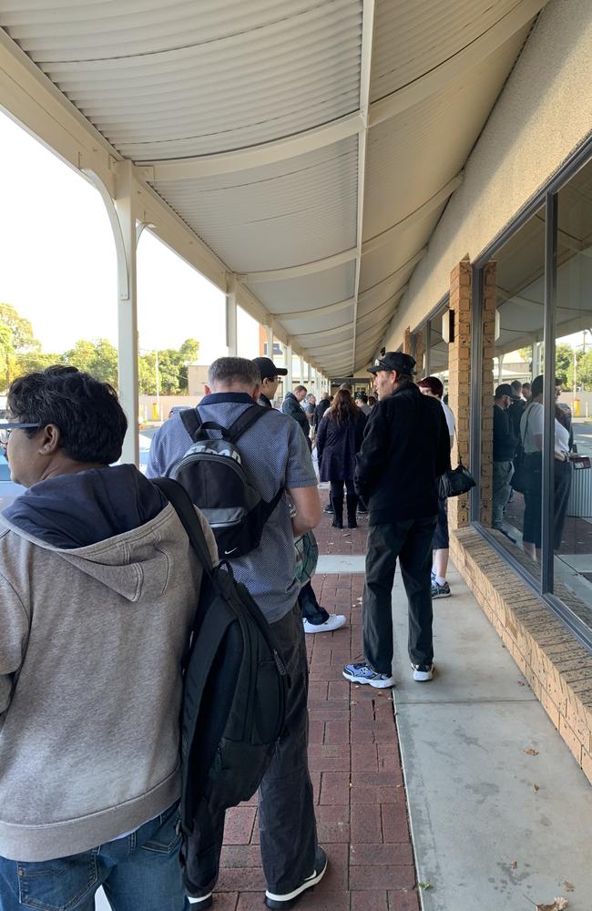 Line-up at Centrelink Henley Beach, South Australia. Picture: Chloe Briddon