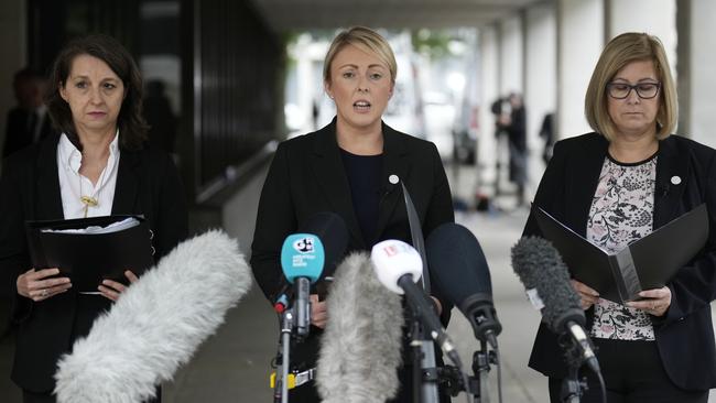 Pascale Jones of the Crown Prosecution Service, Detective Chief Inspector Nicola Evans and Janet Moore, Police Family Liason officer read out statements outside Manchester Crown Court after nurse Lucy Letby was found guilty of murdering seven babies. Picture: Getty Images.