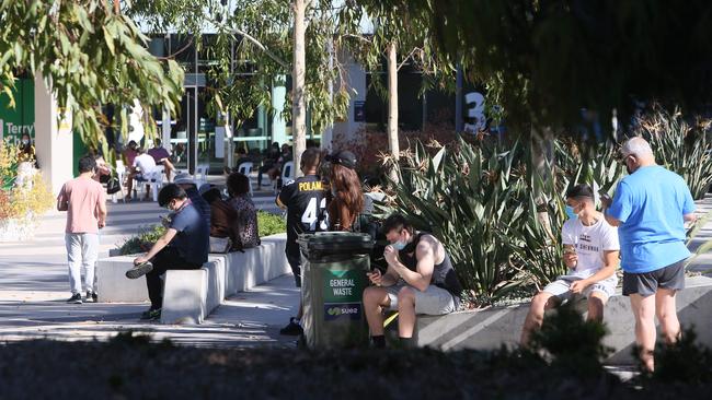 Early-morning Covid testing lines at the Royal Adelaide Hospital on Wednesday. Picture: Emma Brasier