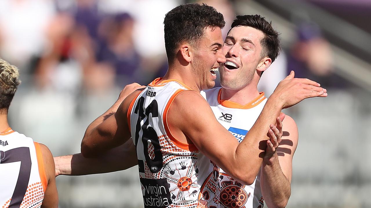Jake Riccardi starred in the Giants’ win over Fremantle. Picture: Paul Kane