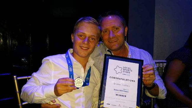 Blake Tickell with his dad Darren Tickell who paid tribute to hi “best mate”.