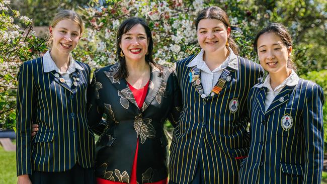 Ravenswood Principal Anne Johnstone with vice-captain Sabine Brett, school captain Laura Parker and vice-captain Shirley Ding.