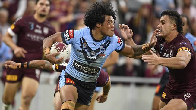 Winger Brian To'o on a run for the Blues in Townsville on Wednesday night. Picture: Getty Images