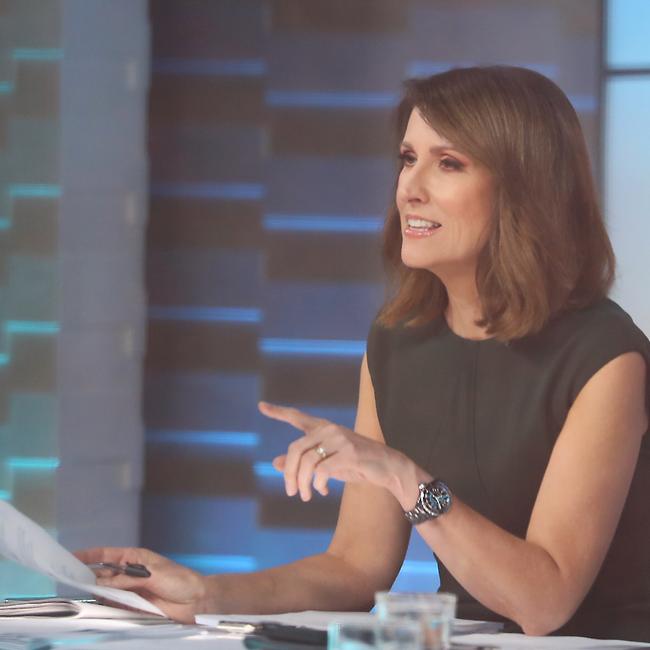 Natalie Barr at the Sunrise desk on her first day as official day co-host. (Picture John Grainger)