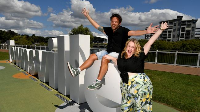 James Joseph with comedian Rosie Waterland in Townsville. Picture: Evan Morgan