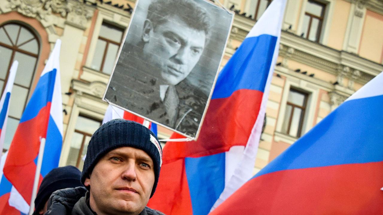 Former Russian opposition leader Alexey Navalny attended an opposition march in memory of murdered Kremlin critic Boris Nemtsov. Picture: Vasily Maximov/AFP