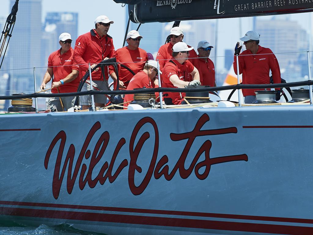 The Crew of Wild Oats XI is pictured in Sydney Harbour during the 2019 Sydney to Hobart on December 26, 2019 in Sydney, Australia. (Photo by Brett Hemmings/Getty Images)