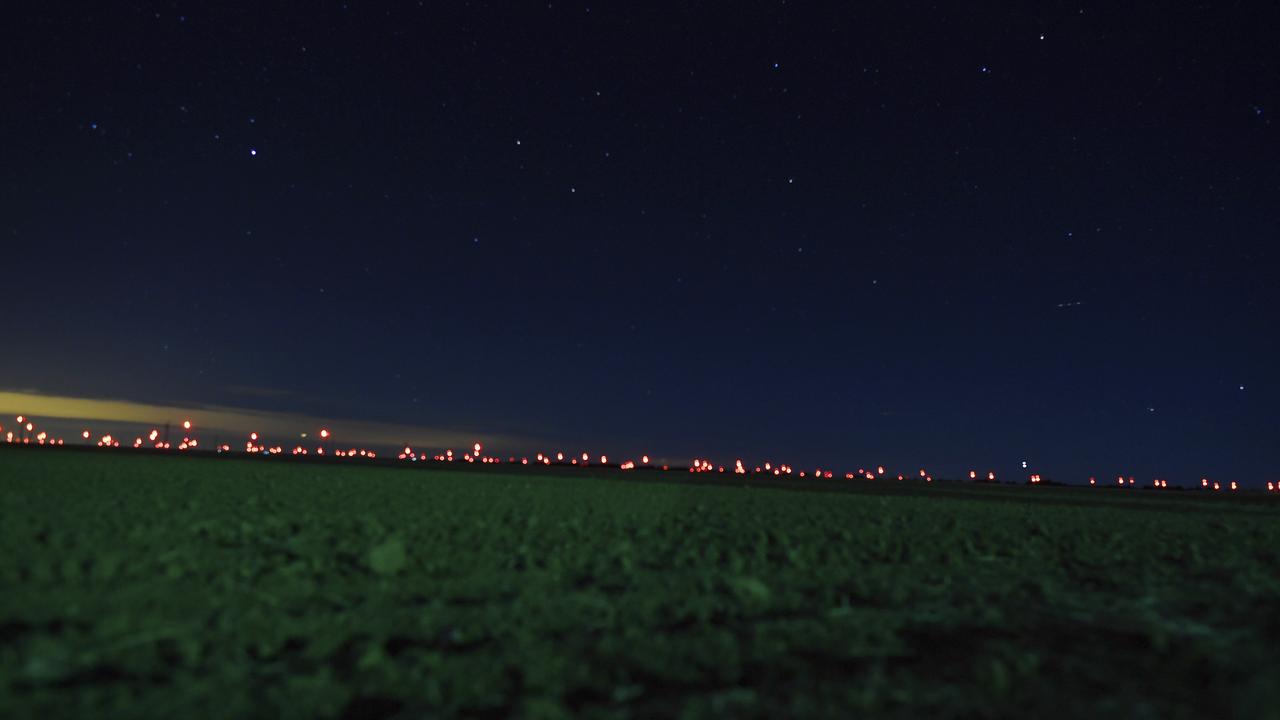 Red lights from wind turbines in the area of Genoa and Hugo, Colorado, where sightings of unidentified large drones in the air have been reported. Picture: RJ Sangosti/The Denver Post via AP