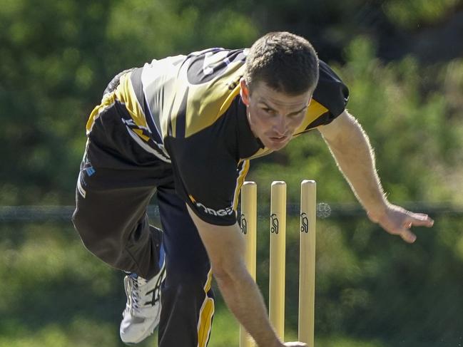 Cricket Southern Bayside: Mentone v McKinnon. Josh Fisher bowling for Mentone.  Picture: Valeriu Campan