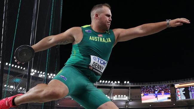 BUDAPEST, HUNGARY - AUGUST 21: Matthew Denny of Team Australia competes in the Men's Discus Throw Final during day three of the World Athletics Championships Budapest 2023 at National Athletics Centre on August 21, 2023 in Budapest, Hungary. (Photo by Patrick Smith/Getty Images)