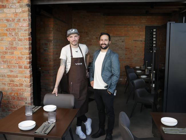 WunderBar front-of-house manager Mateo Ortiz, right, and chef/owner Julian Volkmer at their new classy eatery on the fringe of Hobart’s CBD Picture: Nikki Davis-Jones