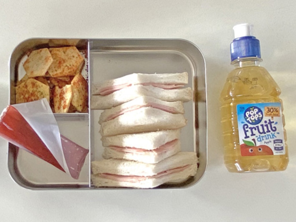At first glance it looks like a typical kid's lunch box, but it actually contains a concerning amount of processed food products. Picture: Cancer Council NSW.
