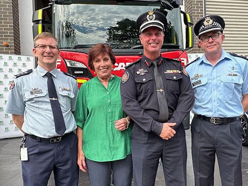 QAS Acting District Chief Superintendent Jamie Taylor (left), TRC Infrastructure Services Committee chair Cr Carol Taylor, QFES Acting Assistant Commissioner Jason Lawler and QPS Superintendent Doug McDonald remind road users to observe road rules and drive to the conditions across the Christmas-New Year holidays.