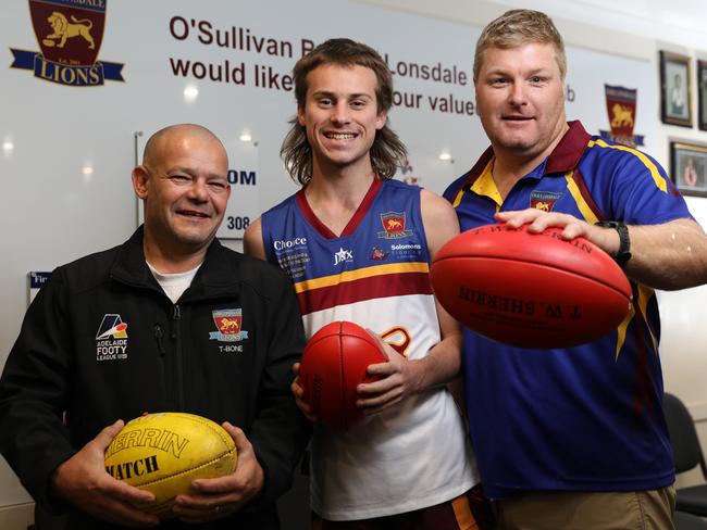 MNG STH Feature:   Reserve coach Tyrone Ivanica,  Reserve forward Drew Clark and Assistant coach Michael Dean at Lonsdale Football Club, Morphett Vale Thursday, June 7, 2018. (AAP Image/Russell Millard) NO ARCHIVING