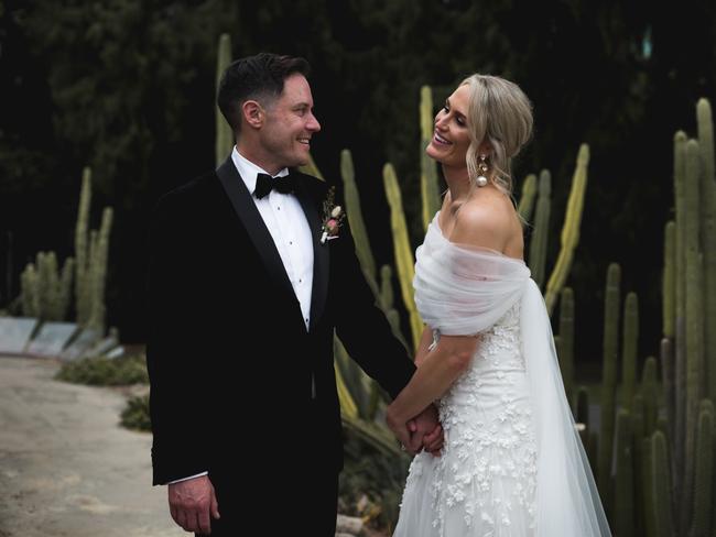 Adelaide Thunderbirds captain Chelsea Pitman ties the knot with Adelaide local Shayne Harris at the Adelaide Botanic Gardens. Picture: Brion Photography.