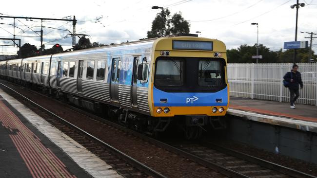 A train arrives at Broadmeadows station. Picture: George Salpigtidis