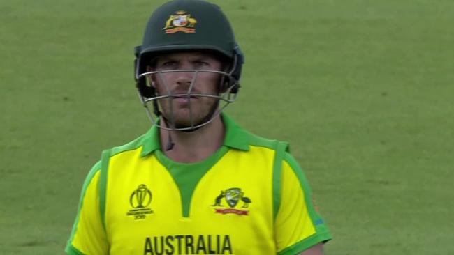 Aaron Finch looked confused on his way off the field against Bangladesh.