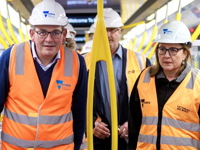 MELBOURNE, AUSTRALIA - NewsWire Photos JULY 25, 2023: Premier Daniel Andrews and Transport Minister Jacinta Allan inspect a new train at ANZAC Station,  Metro Tunnel before making an announcement at the location. Picture: NCA NewsWire / David Geraghty