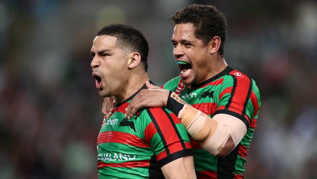 Cody Walker and Dane Gagai celebrate a try last season. Picture: Mark Metcalfe/Getty