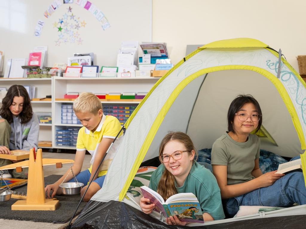 Sophia, Jean, Asher and Olivia in a Montessori classroom. Picture: Jason Edwards