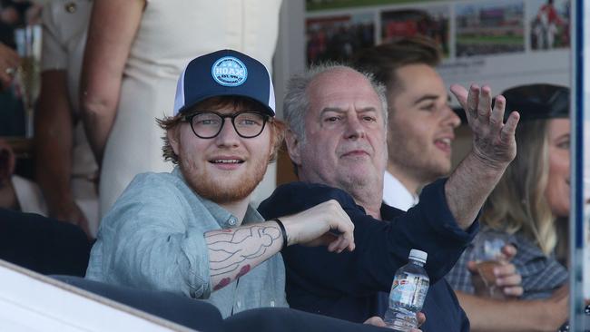 Ed Sheeran at the races with Michael Gudinski. Picture Andrew Tauber