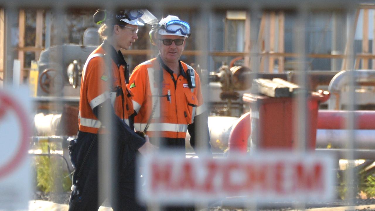 Employees at the Exxon Mobil refinery at Altona. Picture: Andrew Henshaw