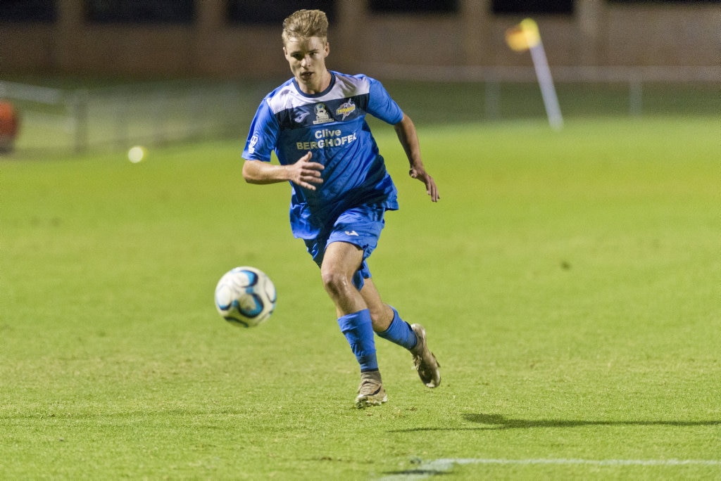 Dan Weber for South West Queensland Thunder against Magpies Crusaders in NPL Queensland men round five football at Clive Berghofer Stadium, Saturday, March 2, 2019. Picture: Kevin Farmer