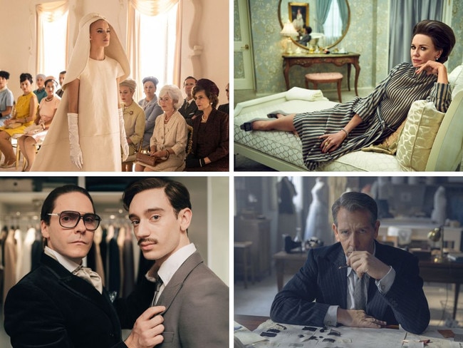 A scene from Cristobal Balenciaga on Disney+; Naomi Watts as Babe Paley in Feud: Capote vs. The Swans; Daniel Bruhl and Theodore Pellerin in a scene from Becoming Karl Lagerfeld; Ben Mendelsohn as Christian Dior in The New Look.